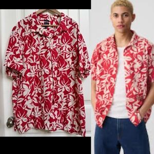 Gap Linen Cotton Blend Short Sleeve Casual Shirt in Florida Coral Floral. XXXL